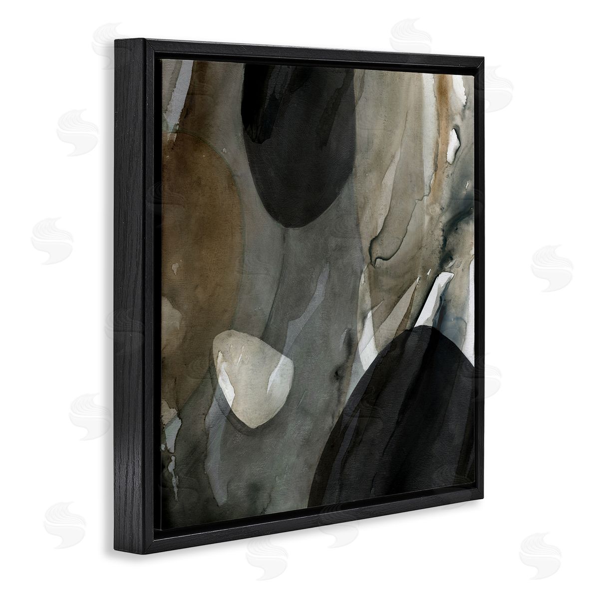 Carol Robinson Modern Layered Shapes Abstract Black Floating Frame Canvas Wall Art Print