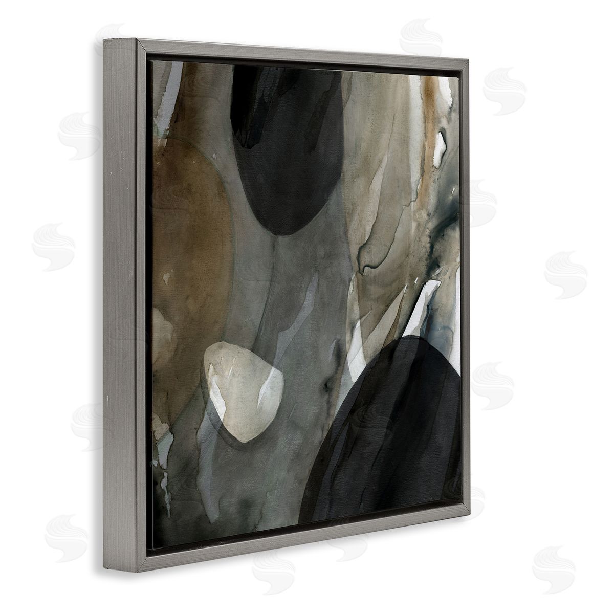 Carol Robinson Modern Layered Shapes Abstract Gray Floating Frame Canvas Wall Art Print