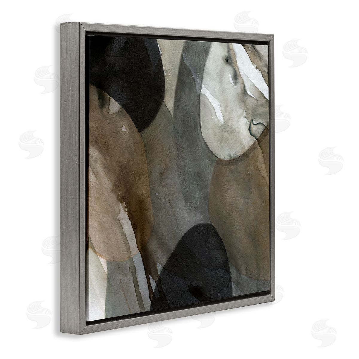 Carol Robinson Contemporary Round Layered Shapes  Gray Floating Frame Canvas Wall Art Print