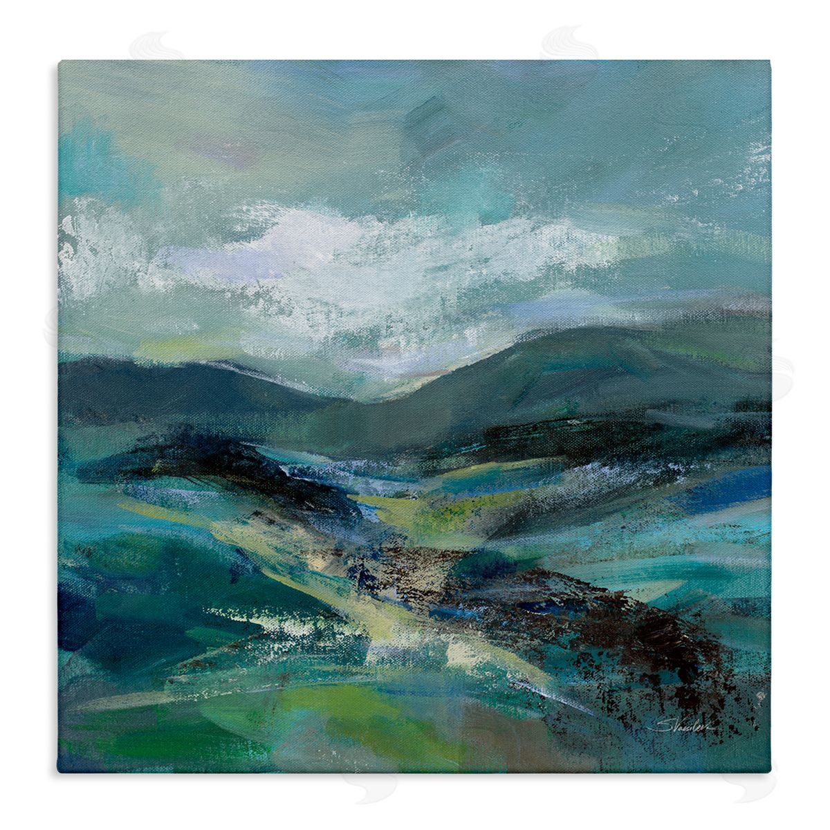 Silvia Vassileva Modern Green Mountains Landscape  Stretched Canvas Wall Art Print