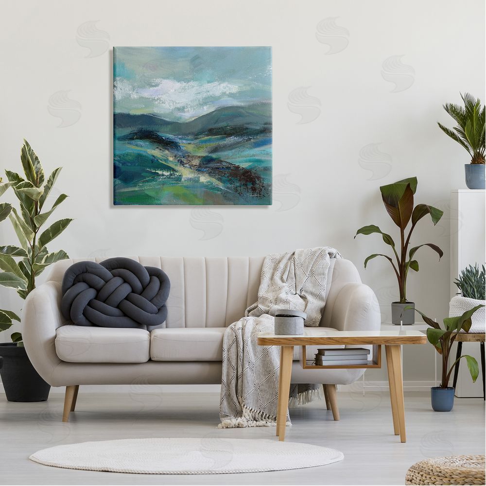 Silvia Vassileva Modern Green Mountains Landscape  Canvas Wall Art in Room