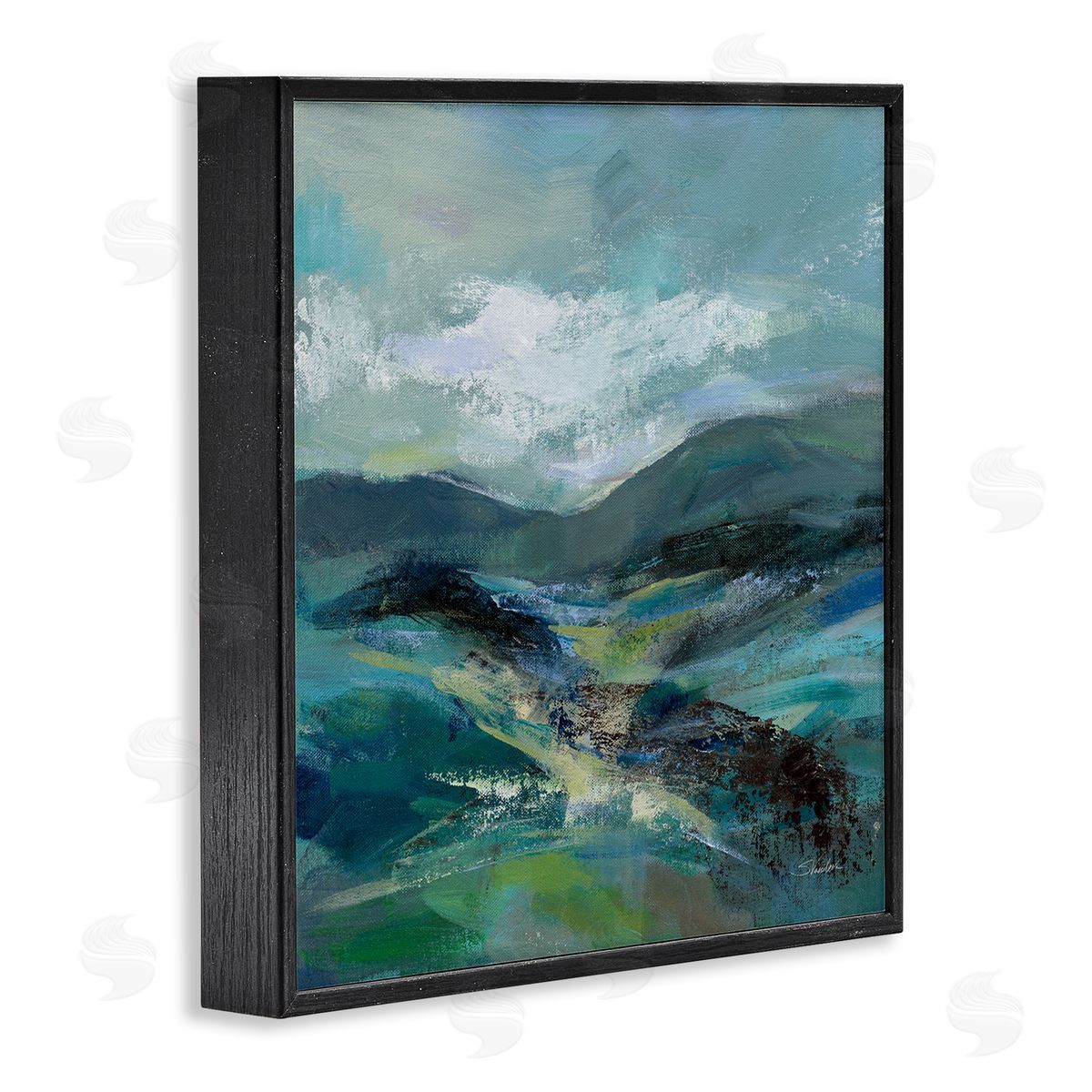 Silvia Vassileva Modern Green Mountains Landscape  Black Framed Glicee Wall Art Print