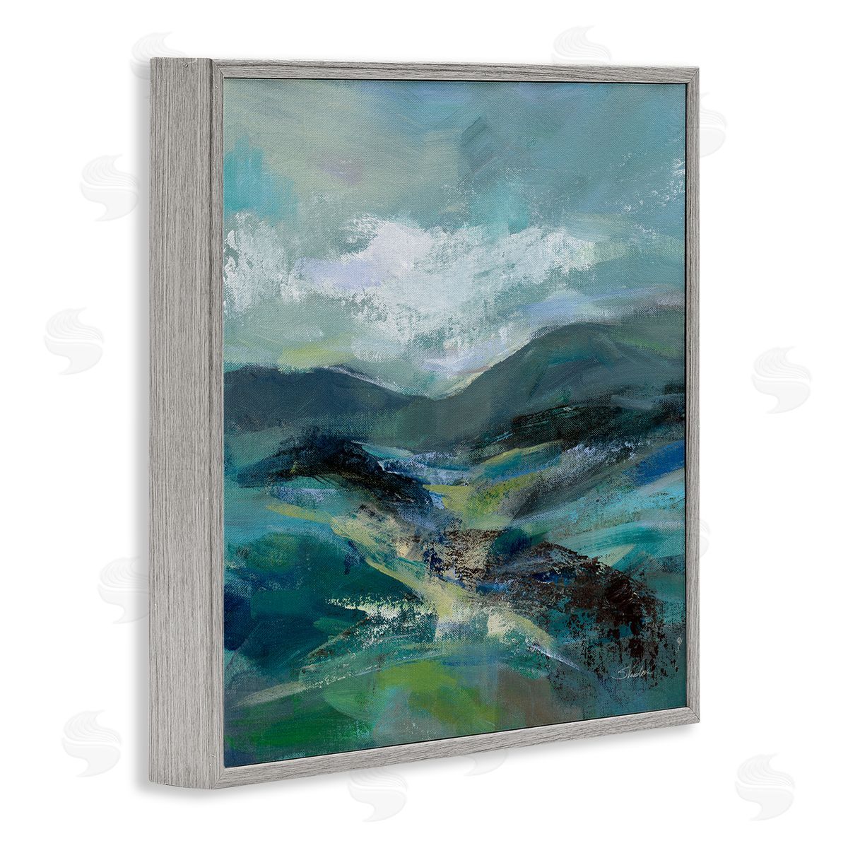 Silvia Vassileva Modern Green Mountains Landscape  Gray Framed Glicee Wall Art Print