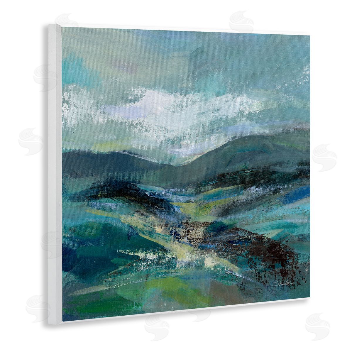 Silvia Vassileva Modern Green Mountains Landscape  Wooden Wall Plaque Art Print