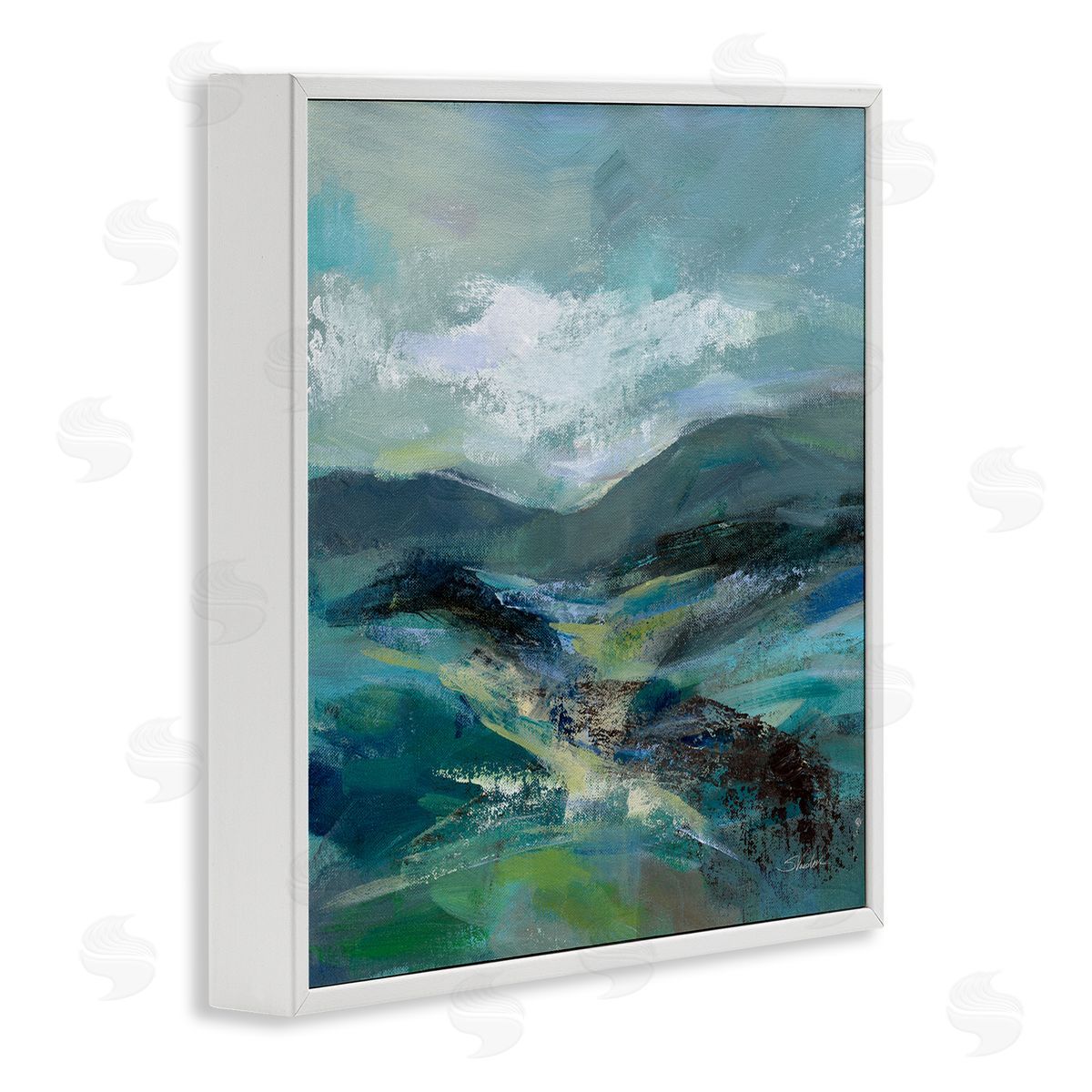 Silvia Vassileva Modern Green Mountains Landscape  White Framed Glicee Wall Art Print
