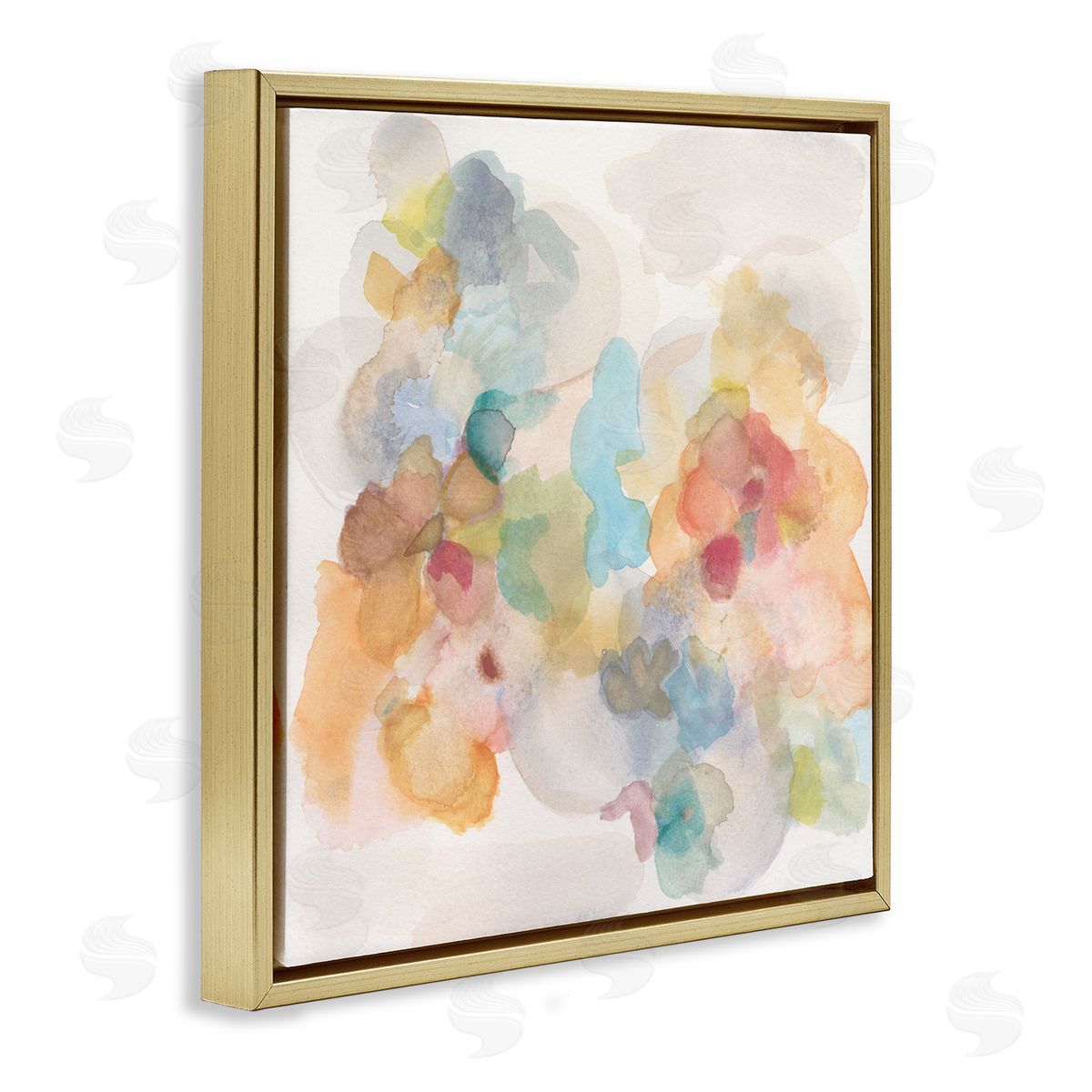 Soft Abstract Watercolor Splash Gold Floating Frame Canvas Wall Art, Home Decor by Jodi Fuchs