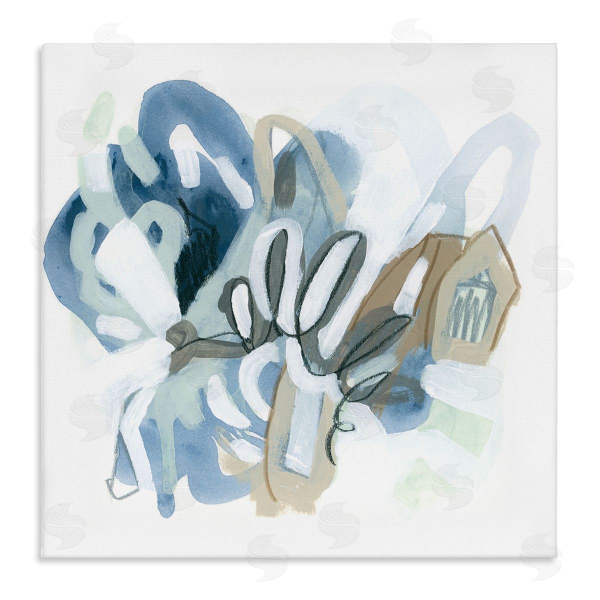 June Erica Vess Contemporary Blue Squiggle Shapes Stretched Canvas Wall Art Print