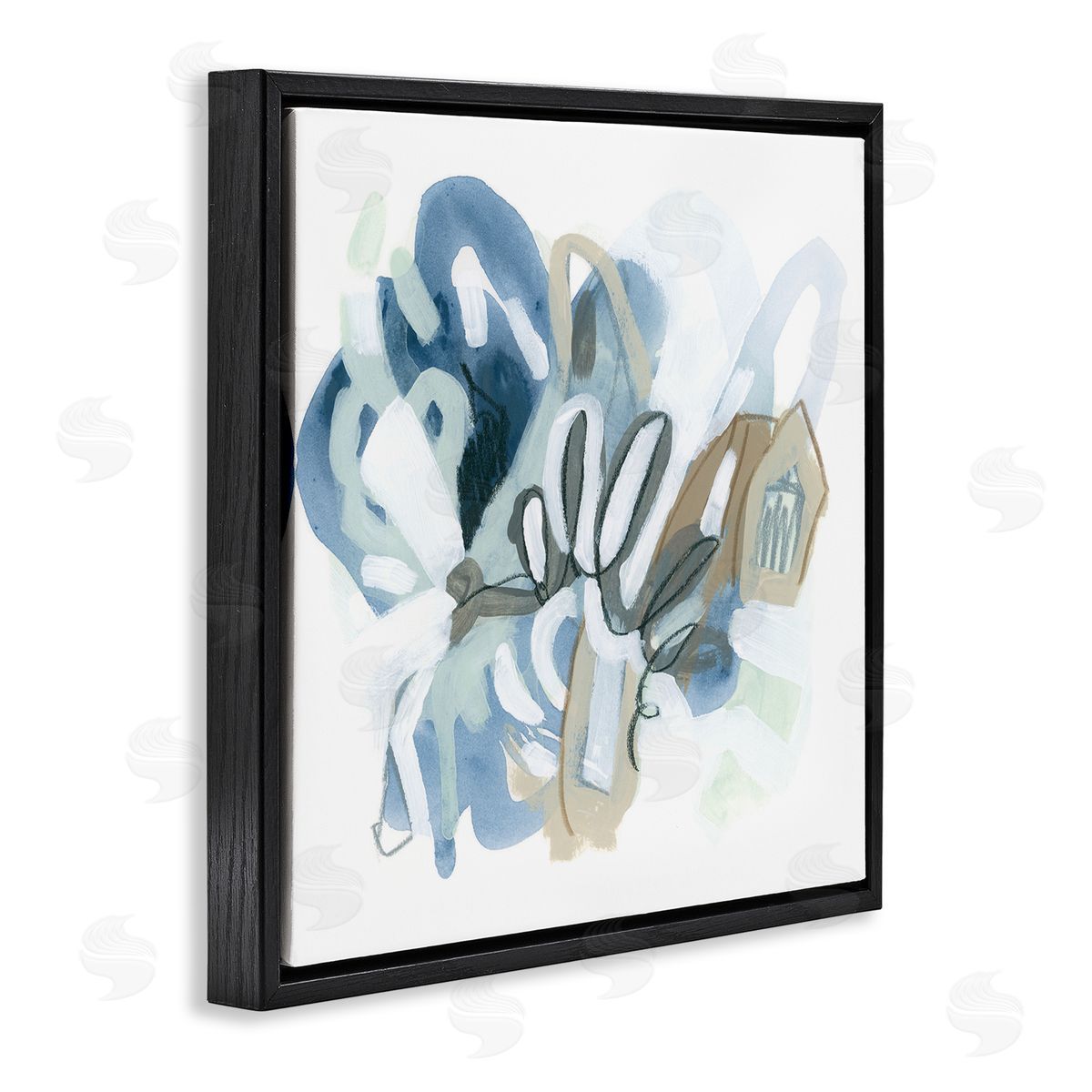 June Erica Vess Contemporary Blue Squiggle Shapes Black Floating Frame Canvas Wall Art Print