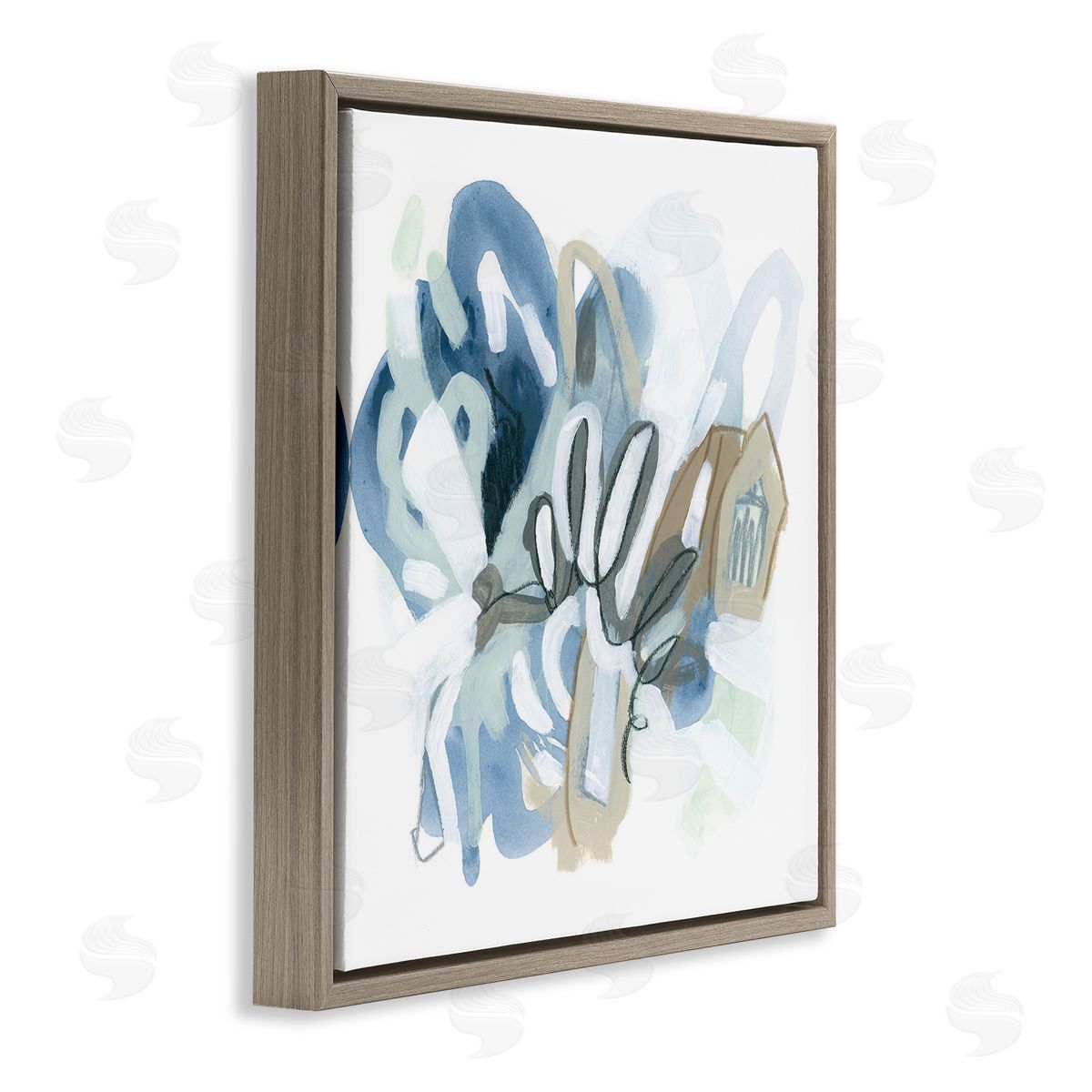 June Erica Vess Contemporary Blue Squiggle Shapes Brown Floating Frame Canvas Wall Art Print