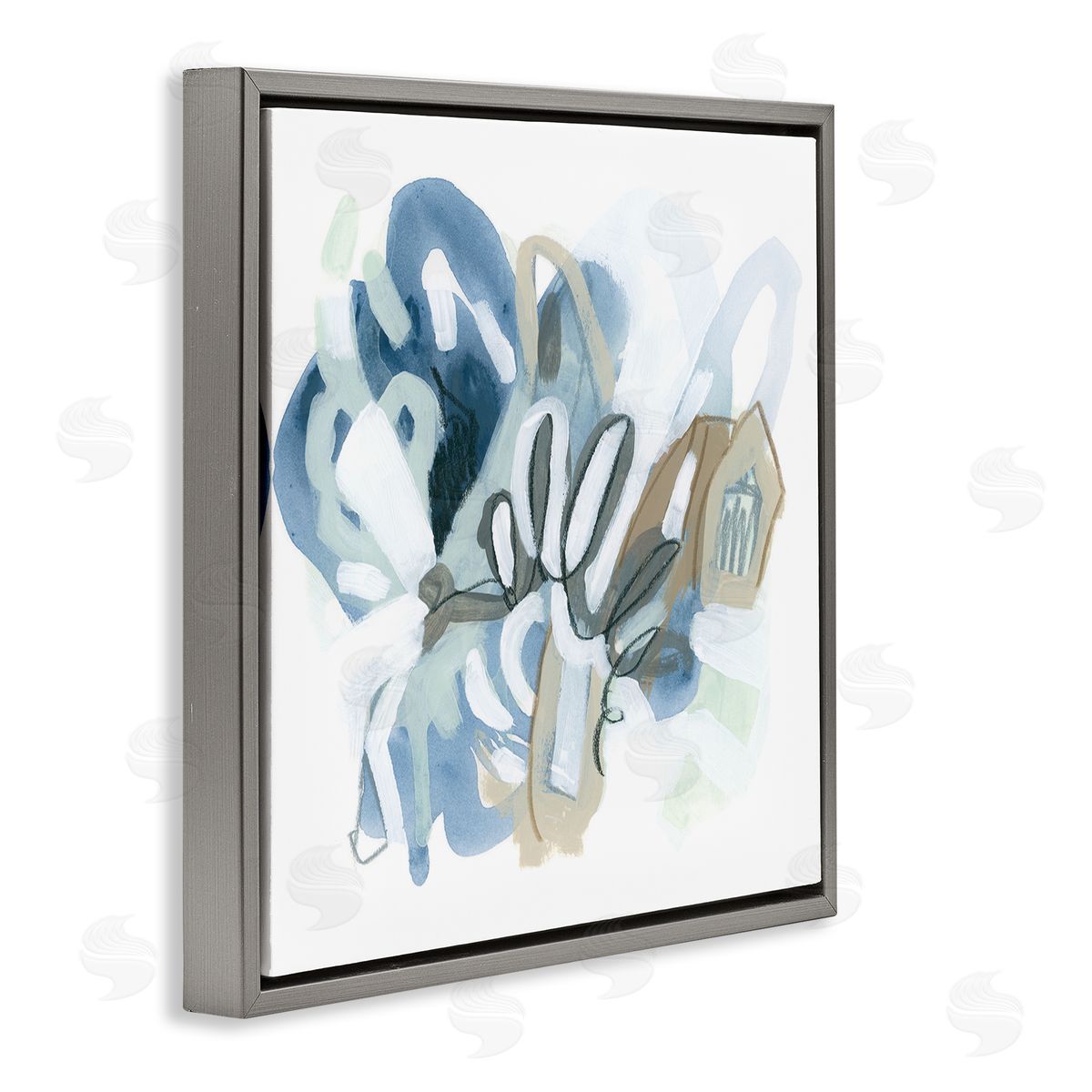 June Erica Vess Contemporary Blue Squiggle Shapes Gray Floating Frame Canvas Wall Art Print