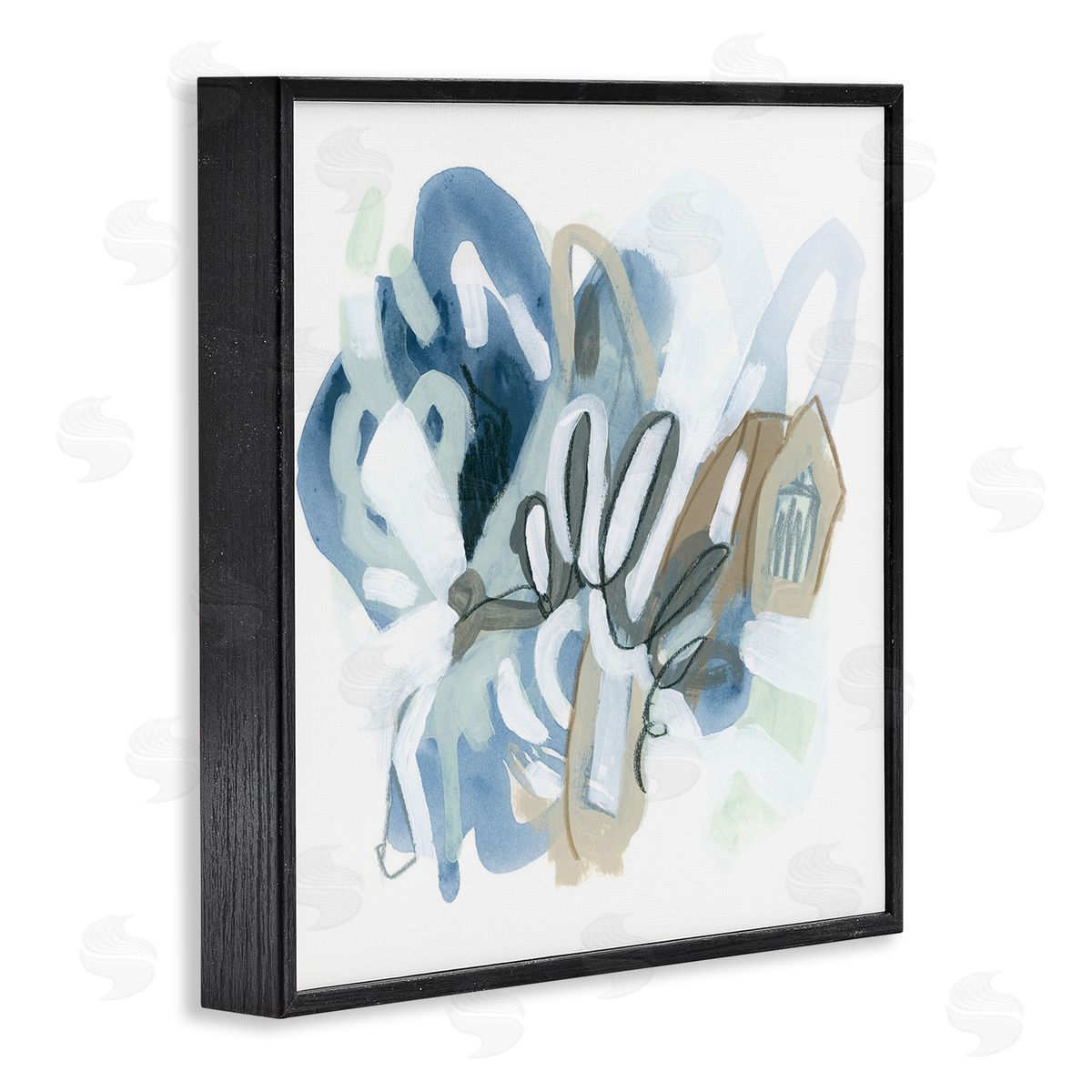 June Erica Vess Contemporary Blue Squiggle Shapes Black Framed Glicee Wall Art Print