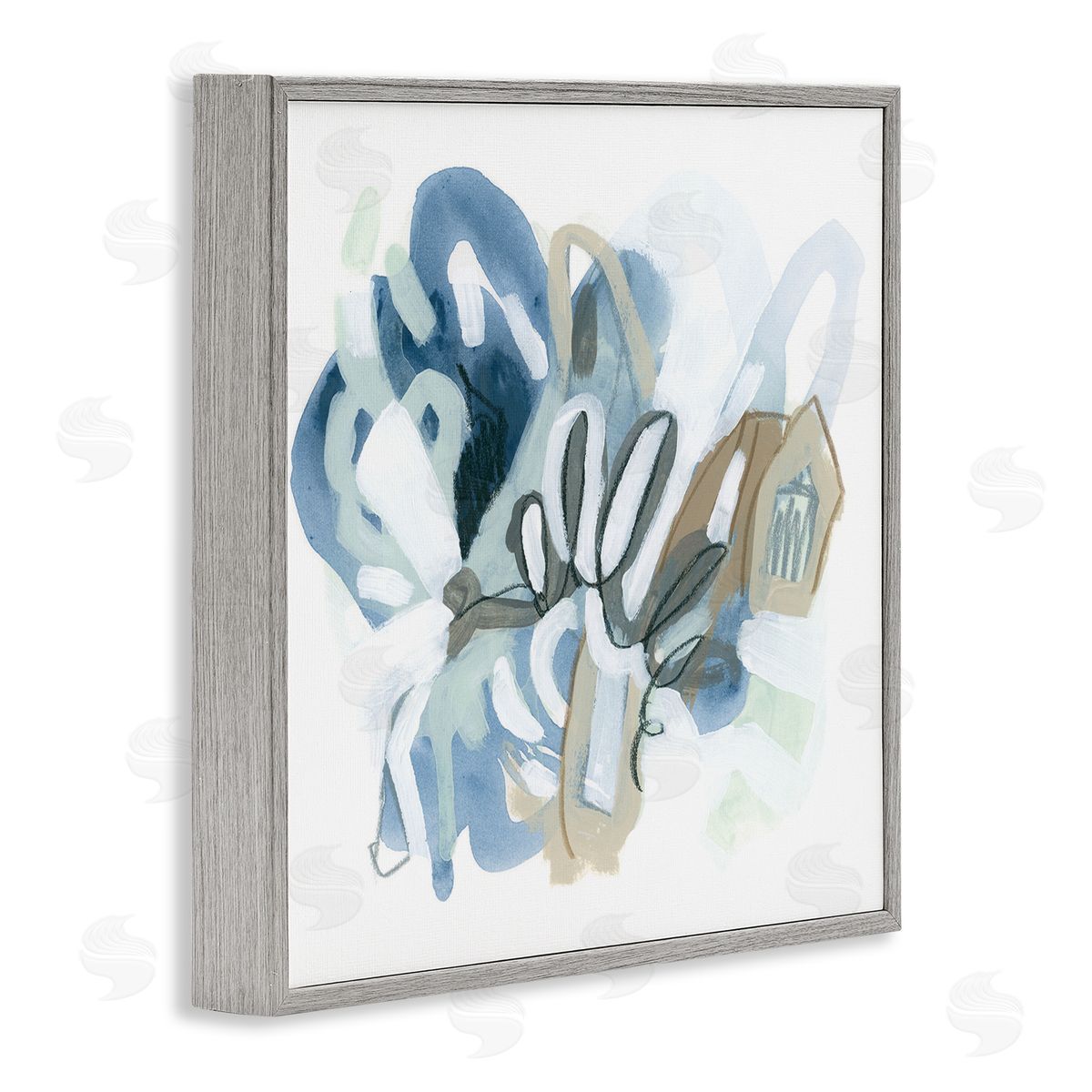 June Erica Vess Contemporary Blue Squiggle Shapes Gray Framed Glicee Wall Art Print