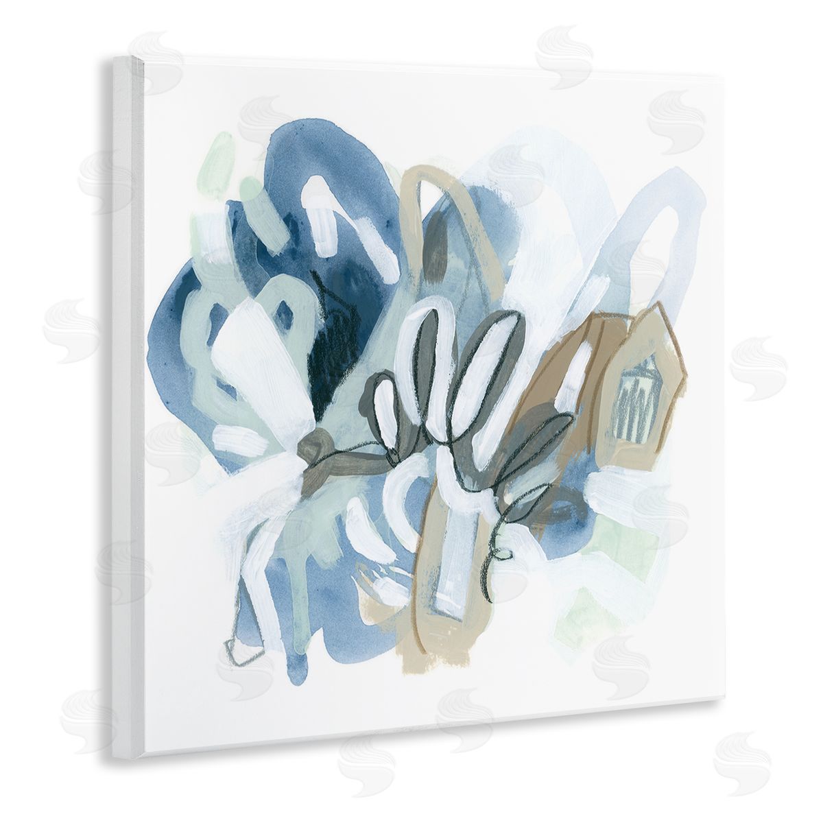 June Erica Vess Contemporary Blue Squiggle Shapes Wooden Wall Plaque Art Print
