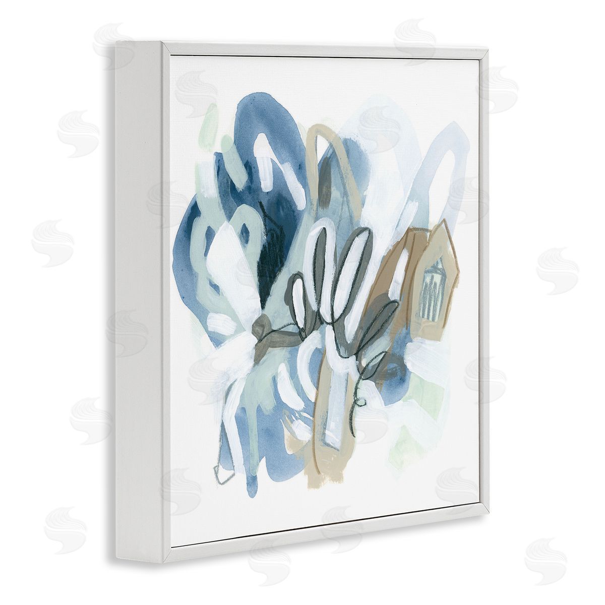 June Erica Vess Contemporary Blue Squiggle Shapes White Framed Glicee Wall Art Print