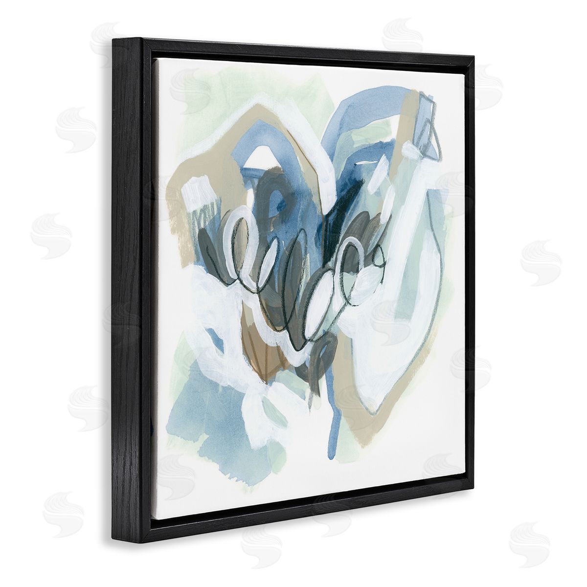 June Erica Vess Modern Chaotic Spiral Shapes Black Floating Frame Canvas Wall Art Print