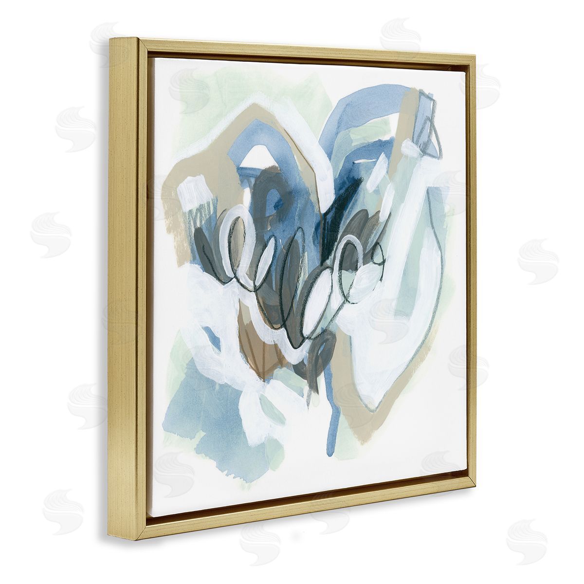 June Erica Vess Modern Chaotic Spiral Shapes Gold Floating Frame Canvas Wall Art Print