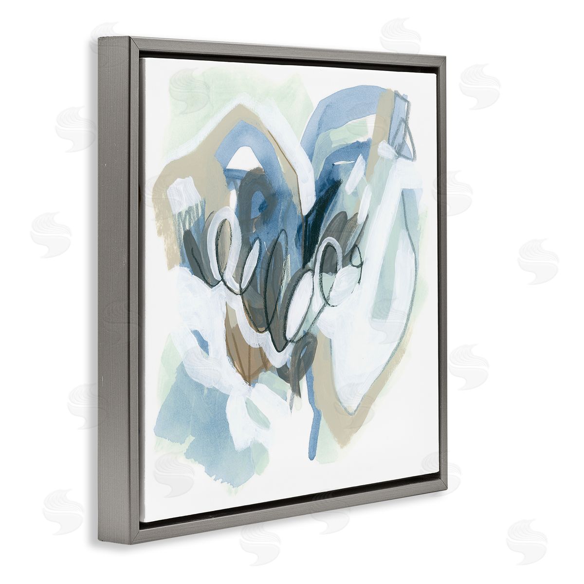 June Erica Vess Modern Chaotic Spiral Shapes Gray Floating Frame Canvas Wall Art Print