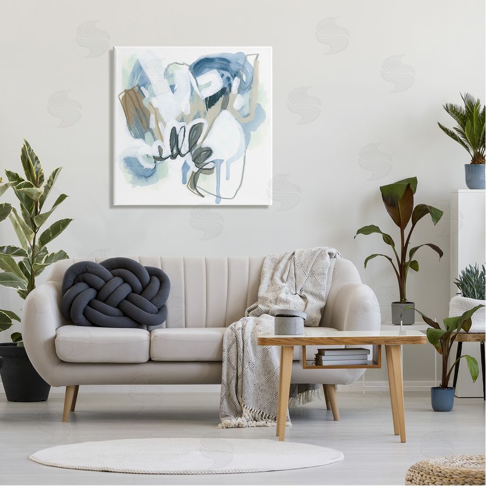 June Erica Vess Blue Abstract Shapes Collage Canvas Wall Art in Room