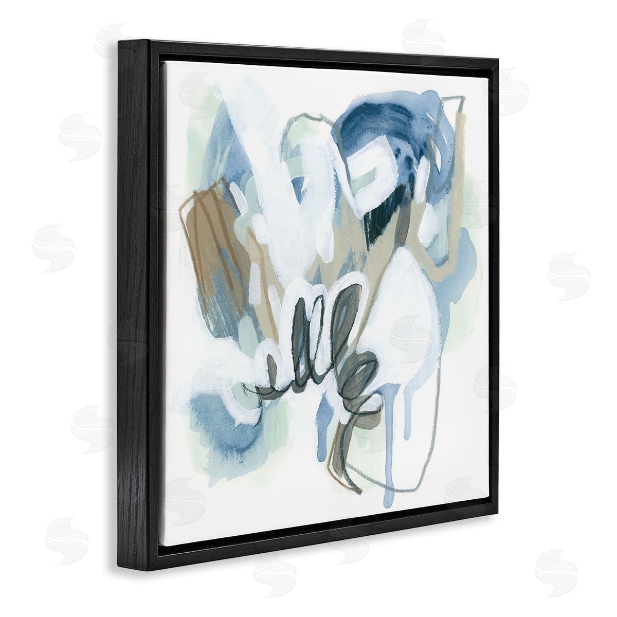 June Erica Vess Blue Abstract Shapes Collage Black Floating Frame Canvas Wall Art Print