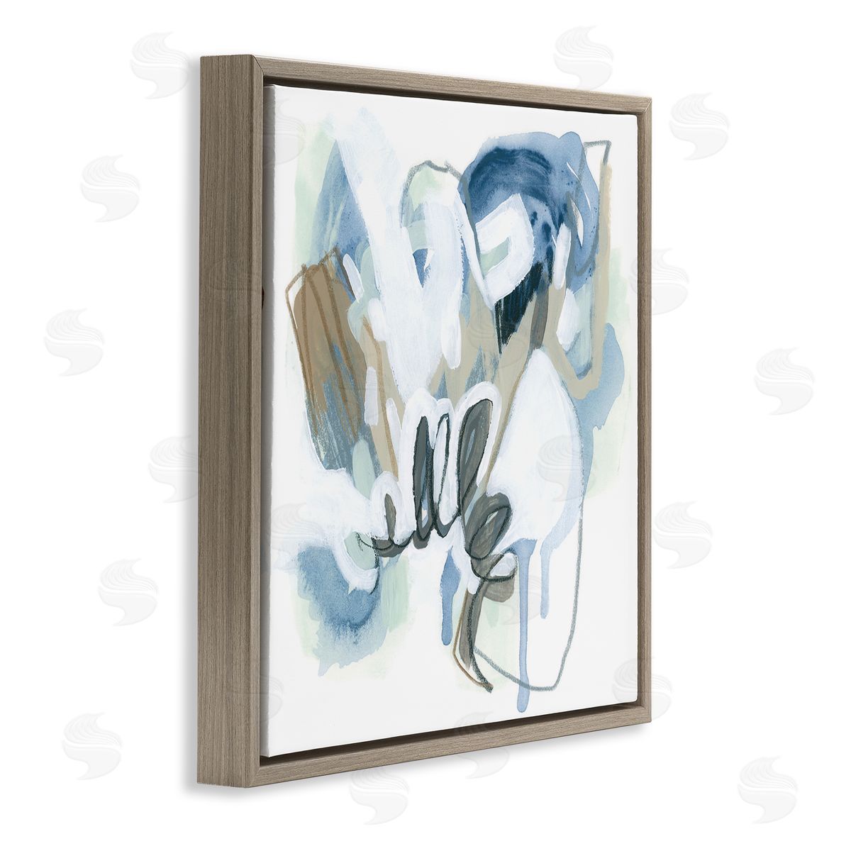 June Erica Vess Blue Abstract Shapes Collage Brown Floating Frame Canvas Wall Art Print