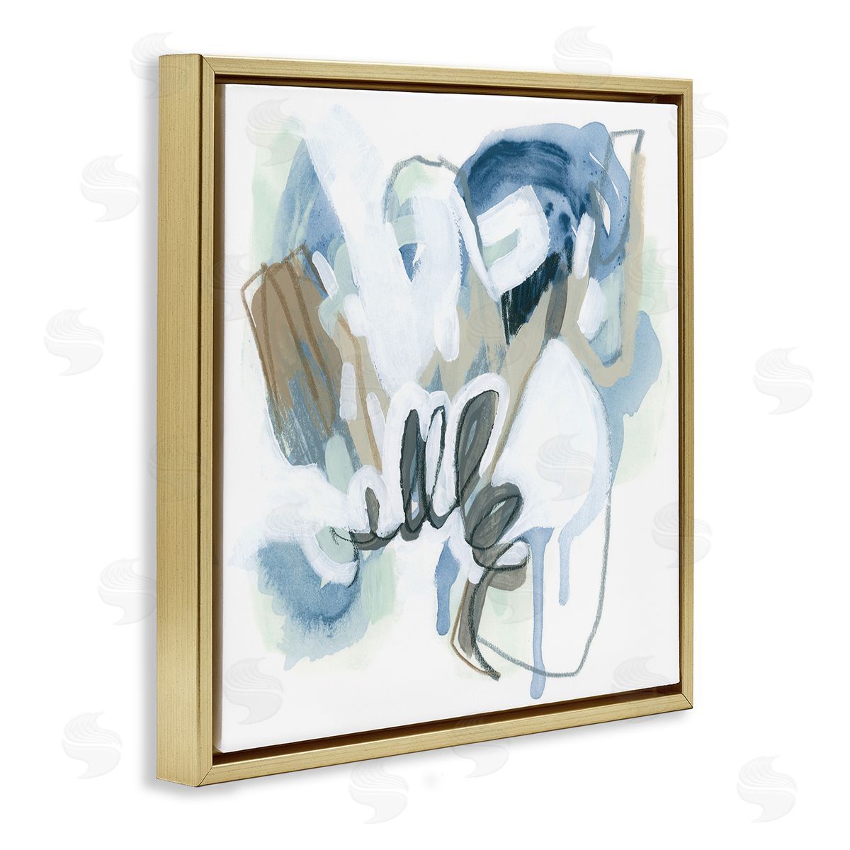 June Erica Vess Blue Abstract Shapes Collage Gold Floating Frame Canvas Wall Art Print