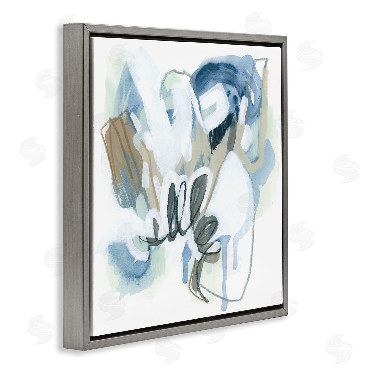 June Erica Vess Blue Abstract Shapes Collage Gray Floating Frame Canvas Wall Art Print