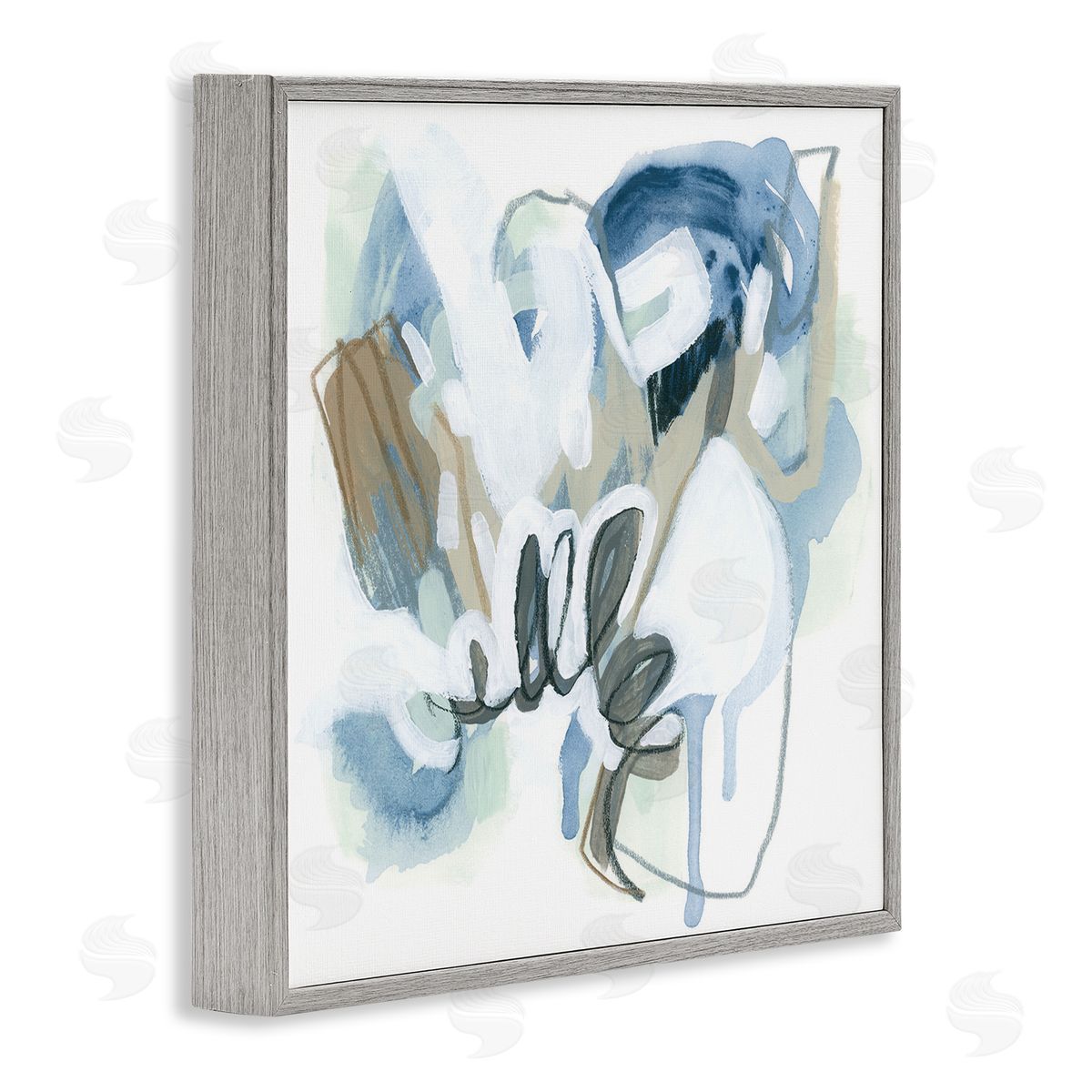 June Erica Vess Blue Abstract Shapes Collage Gray Framed Glicee Wall Art Print
