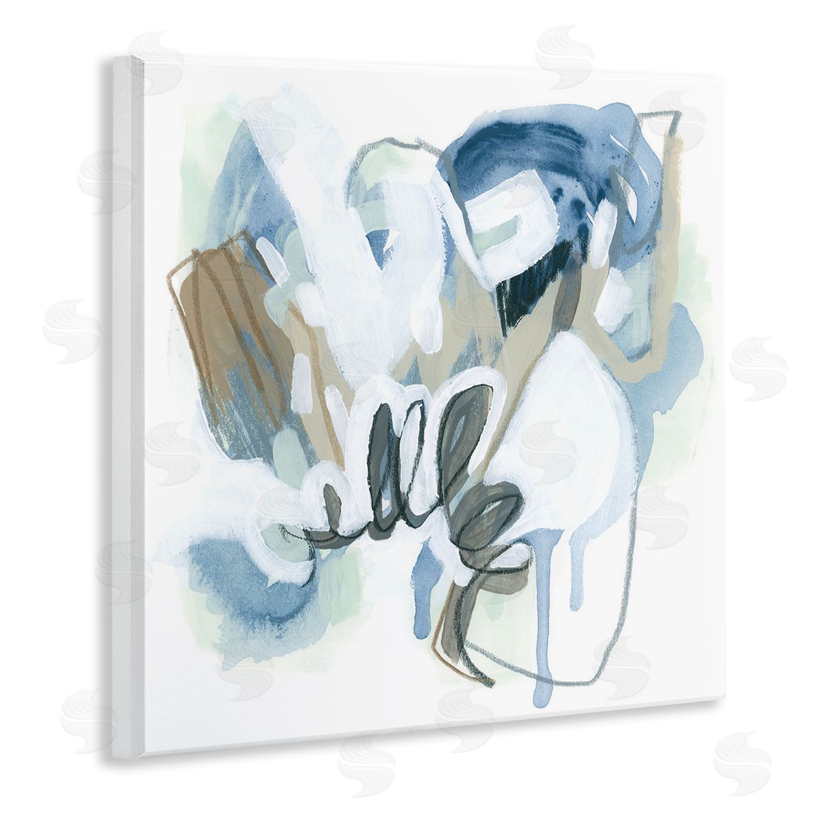 June Erica Vess Blue Abstract Shapes Collage Wooden Wall Plaque Art Print