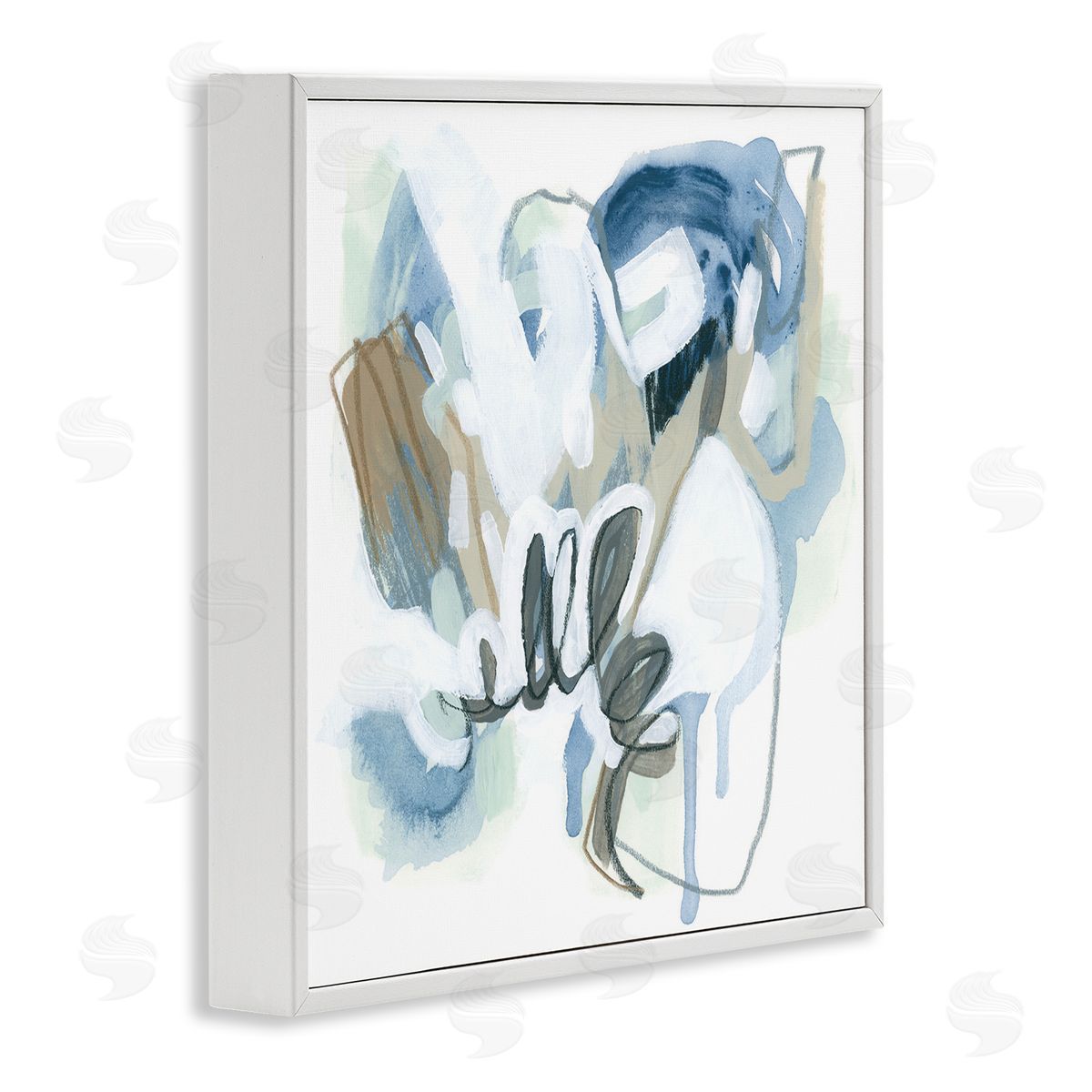 June Erica Vess Blue Abstract Shapes Collage White Framed Glicee Wall Art Print