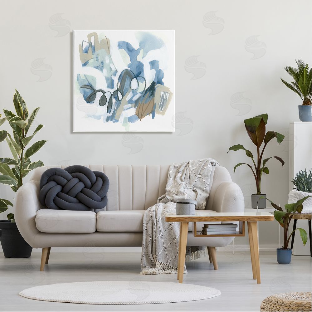 June Erica Vess Busy Blue Shapes Arrangement Canvas Wall Art in Room