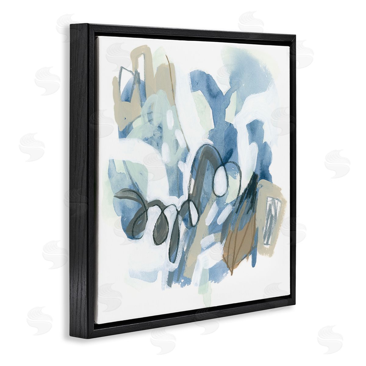 June Erica Vess Busy Blue Shapes Arrangement Black Floating Frame Canvas Wall Art Print