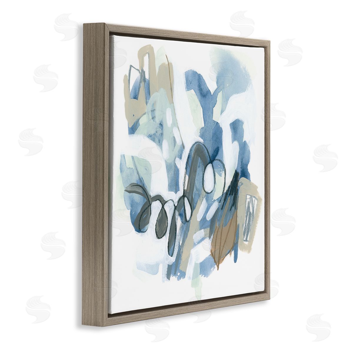 June Erica Vess Busy Blue Shapes Arrangement Brown Floating Frame Canvas Wall Art Print