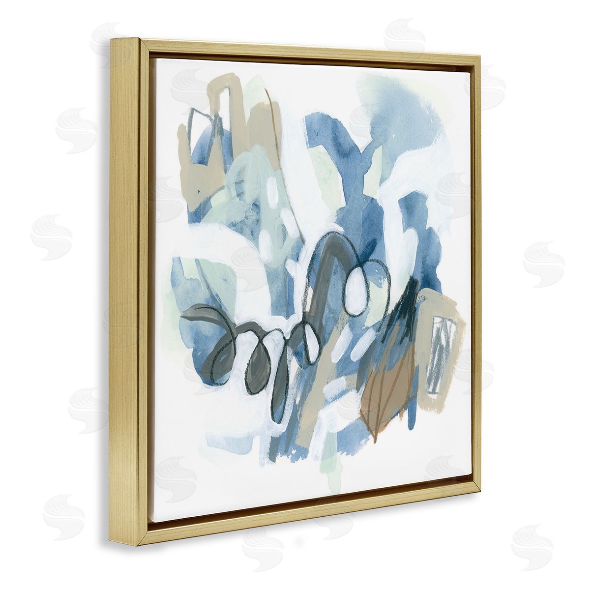 June Erica Vess Busy Blue Shapes Arrangement Gold Floating Frame Canvas Wall Art Print
