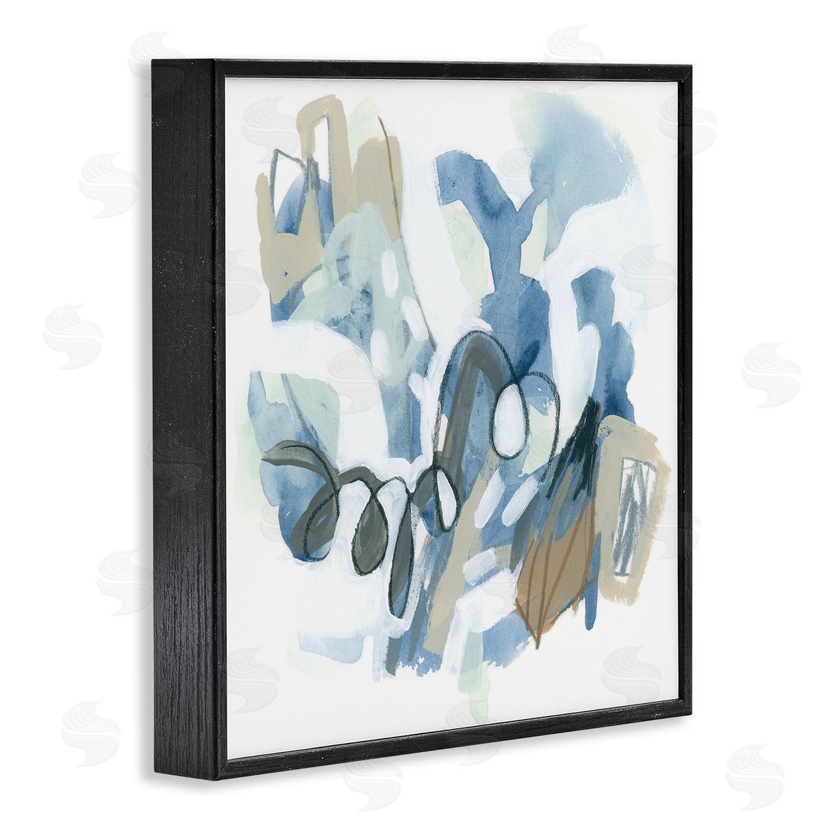 June Erica Vess Busy Blue Shapes Arrangement Black Framed Glicee Wall Art Print
