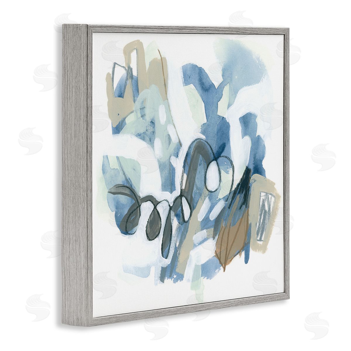 June Erica Vess Busy Blue Shapes Arrangement Gray Framed Glicee Wall Art Print