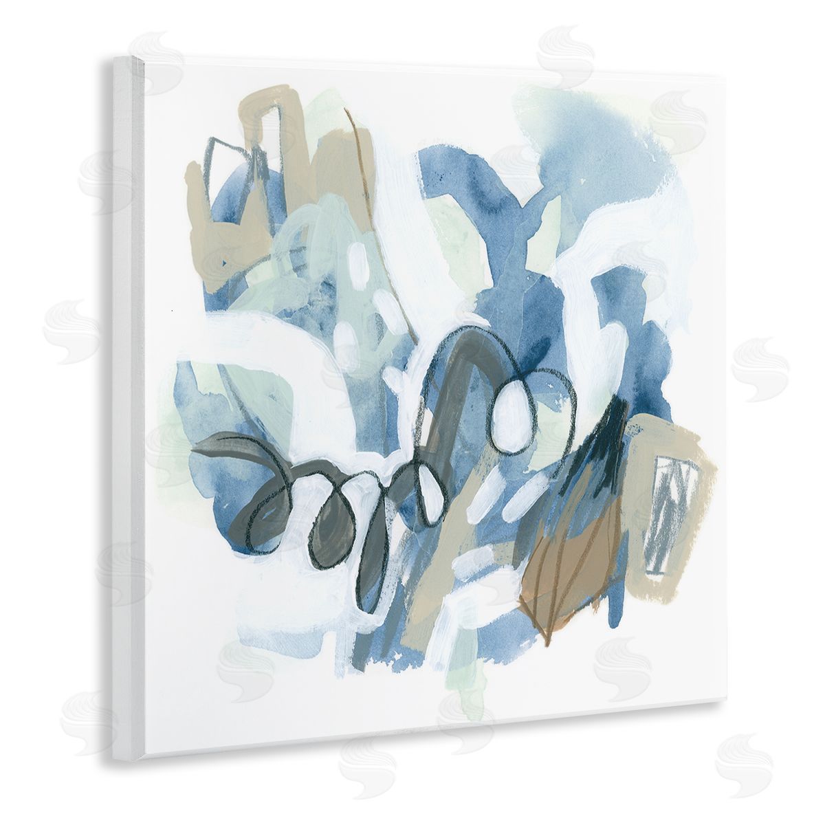June Erica Vess Busy Blue Shapes Arrangement Wooden Wall Plaque Art Print