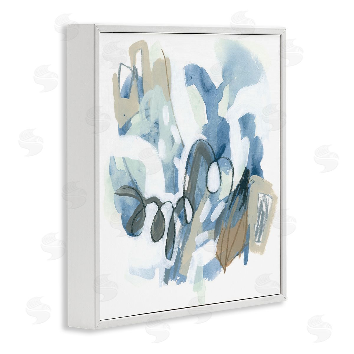June Erica Vess Busy Blue Shapes Arrangement White Framed Glicee Wall Art Print