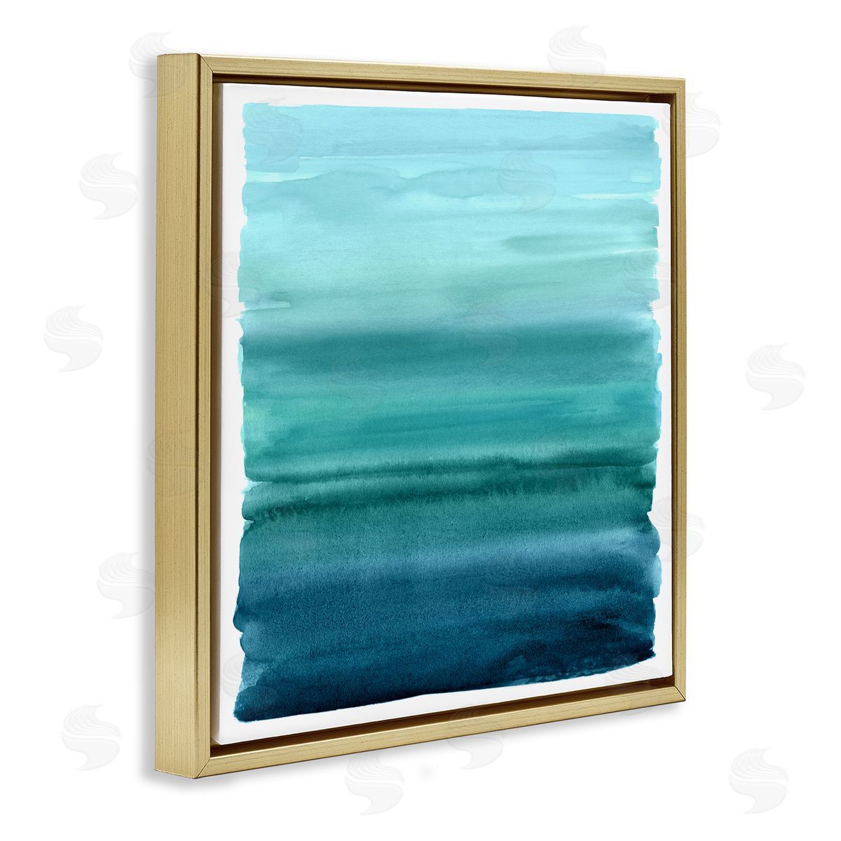 Allie Corbin Gradient Turquoise Brushed Composition Gold Floating Frame Canvas Wall Art Print