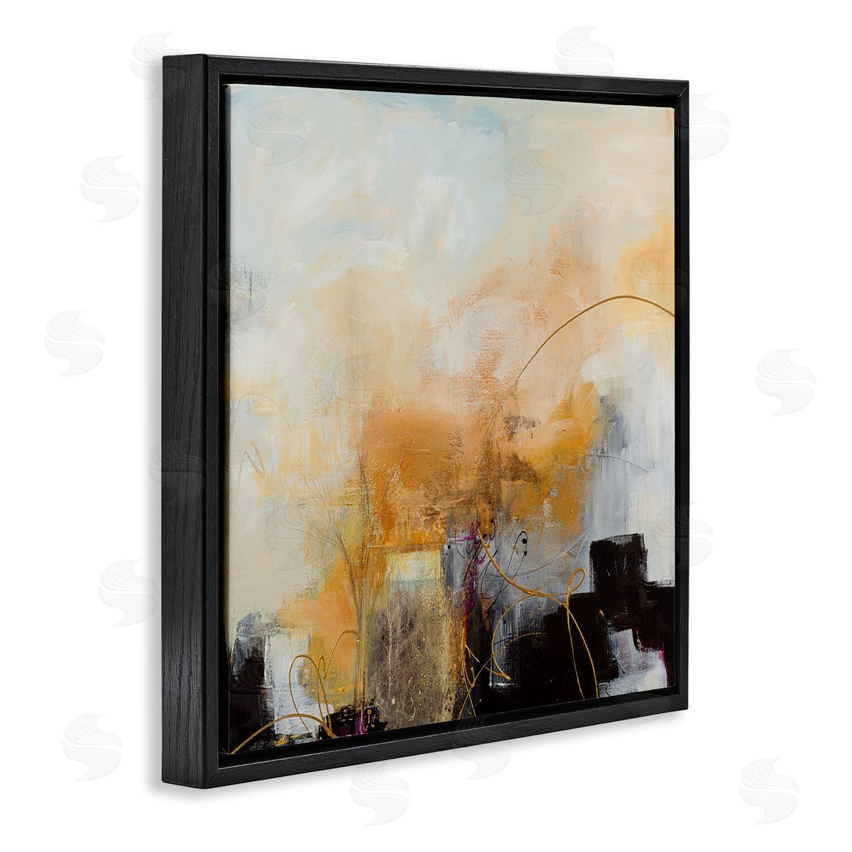 Ruth Fromstein Bold Yellow Blocked Shapes Black Floating Frame Canvas Wall Art Print