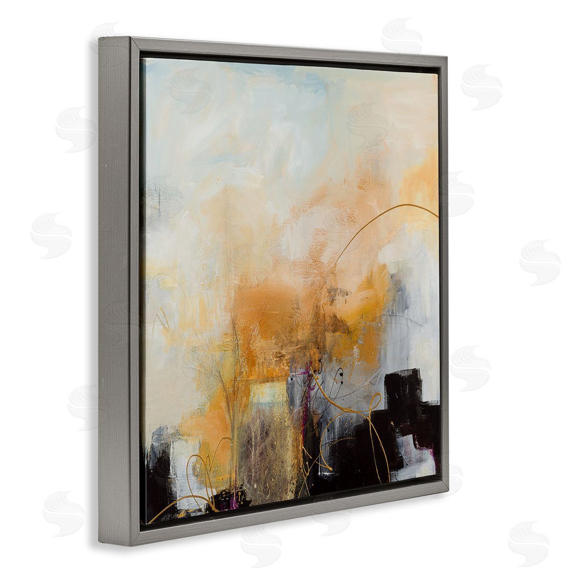 Ruth Fromstein Bold Yellow Blocked Shapes Gray Floating Frame Canvas Wall Art Print