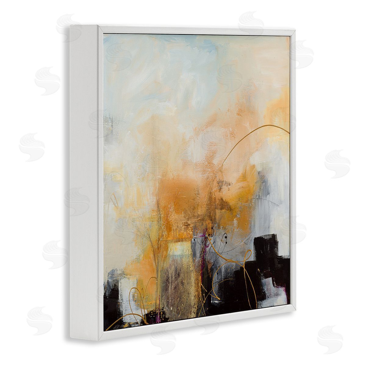 Ruth Fromstein Bold Yellow Blocked Shapes White Framed Glicee Wall Art Print