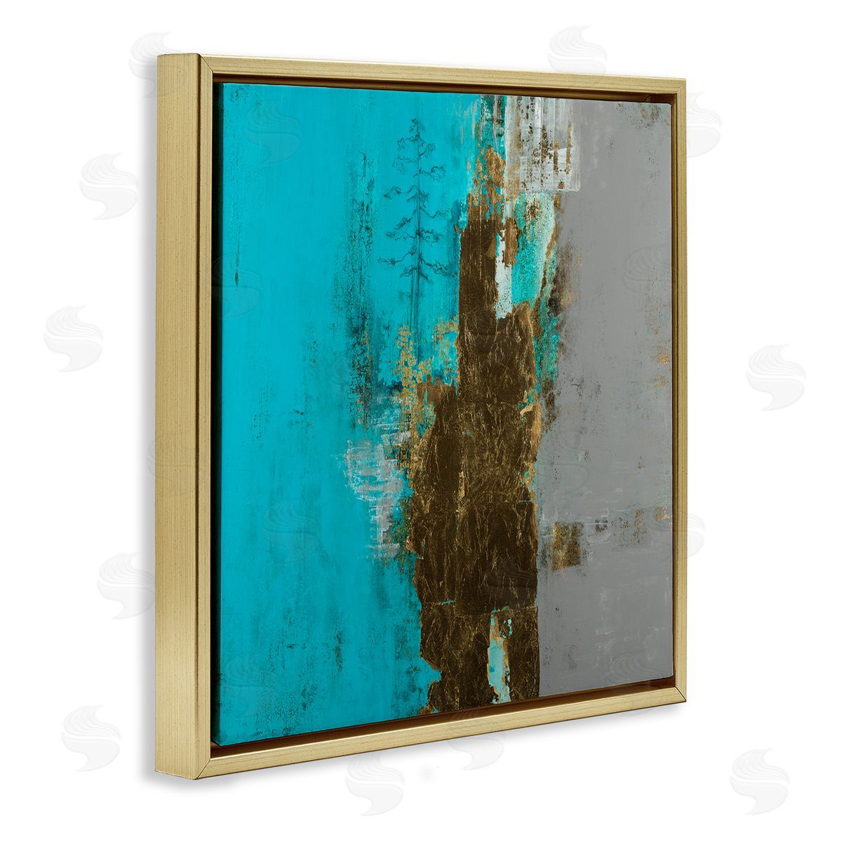 Ruth Fromstein Contemporary Urban Tree Collage Gold Floating Frame Canvas Wall Art Print