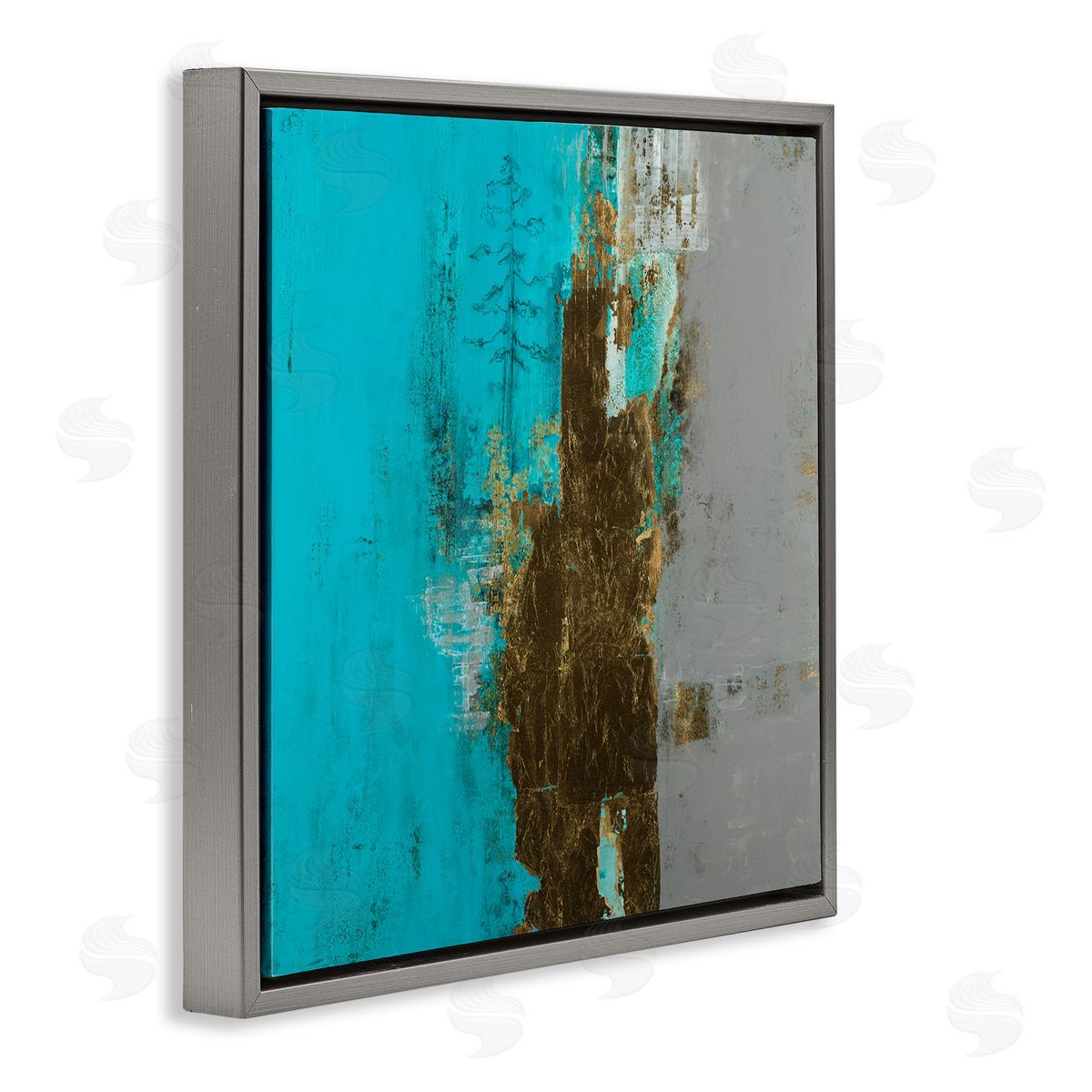 Ruth Fromstein Contemporary Urban Tree Collage Gray Floating Frame Canvas Wall Art Print