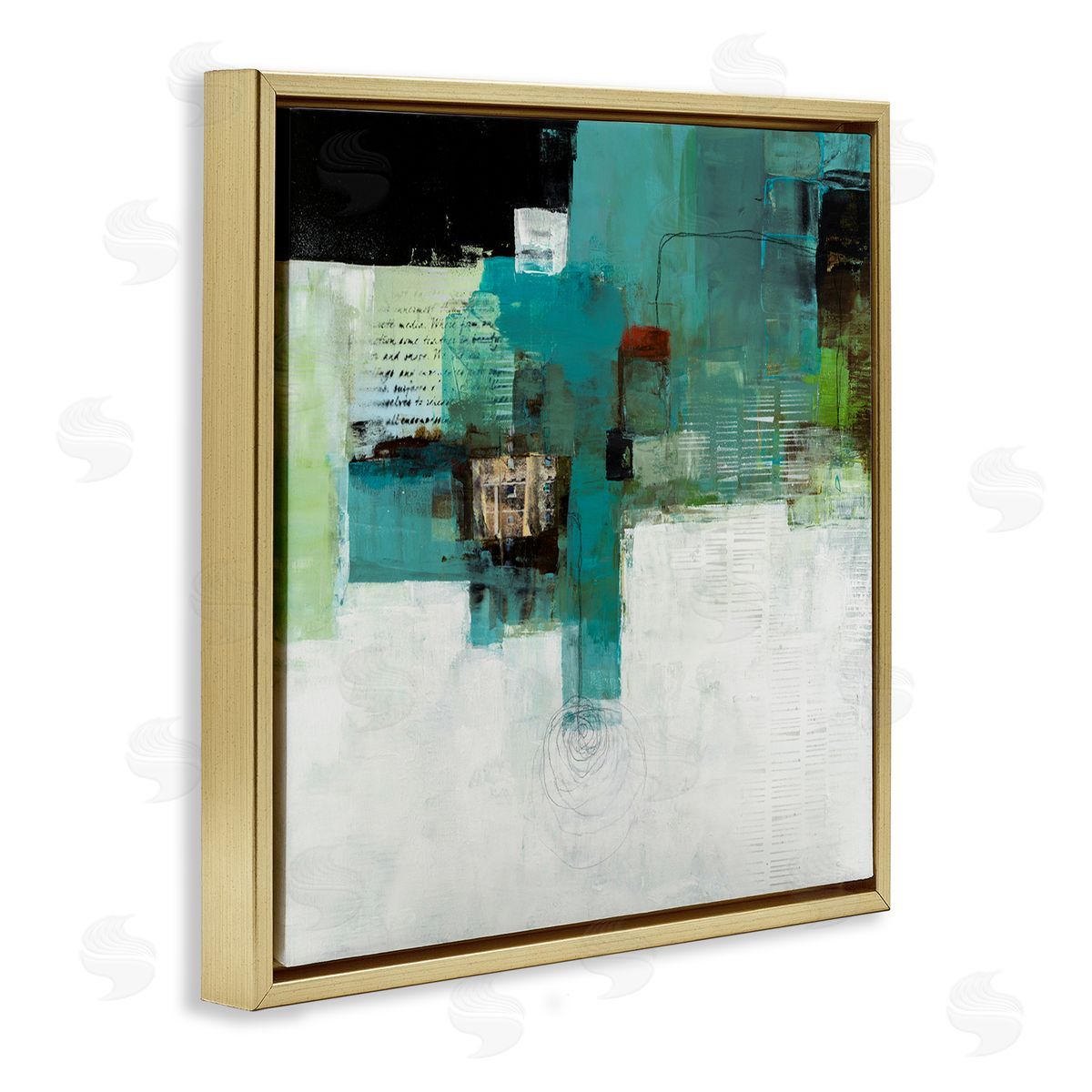 Ruth Fromstein Layered Shapes Collage  Gold Floating Frame Canvas Wall Art Print