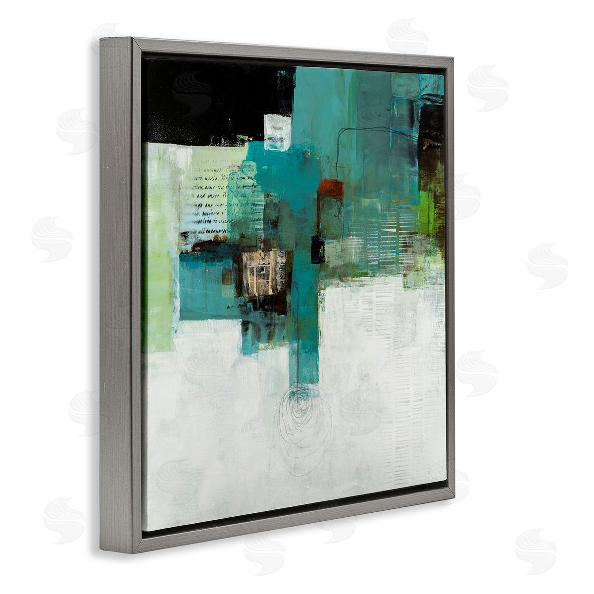 Ruth Fromstein Layered Shapes Collage  Gray Floating Frame Canvas Wall Art Print