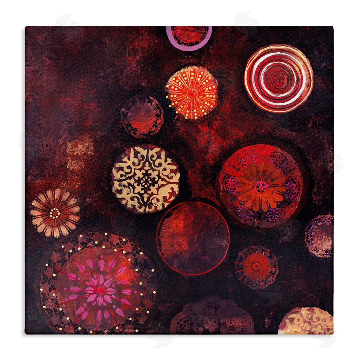 Design Fabrikken Red Circular Patterned Shapes Stretched Canvas Wall Art Print