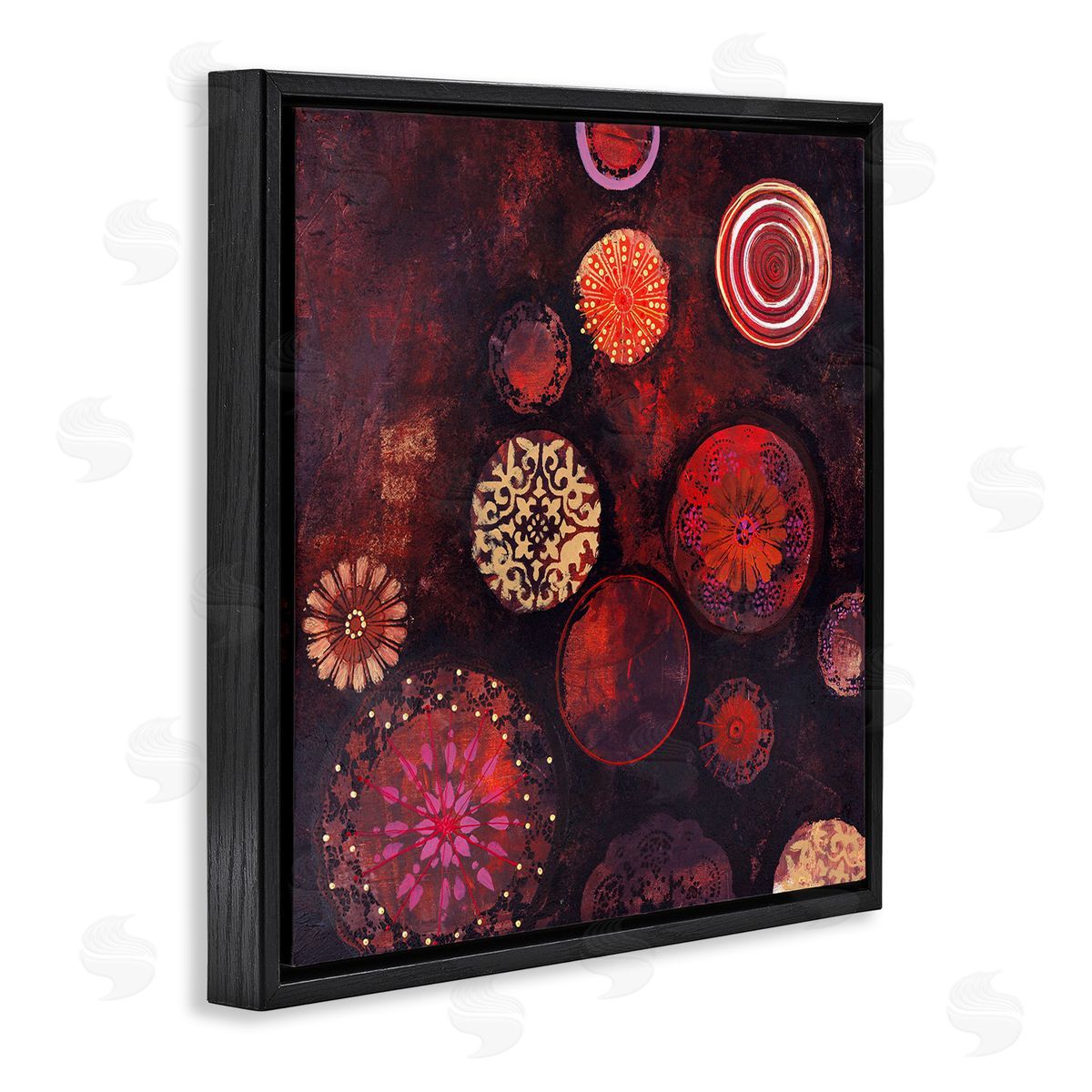 Design Fabrikken Red Circular Patterned Shapes Black Floating Frame Canvas Wall Art Print