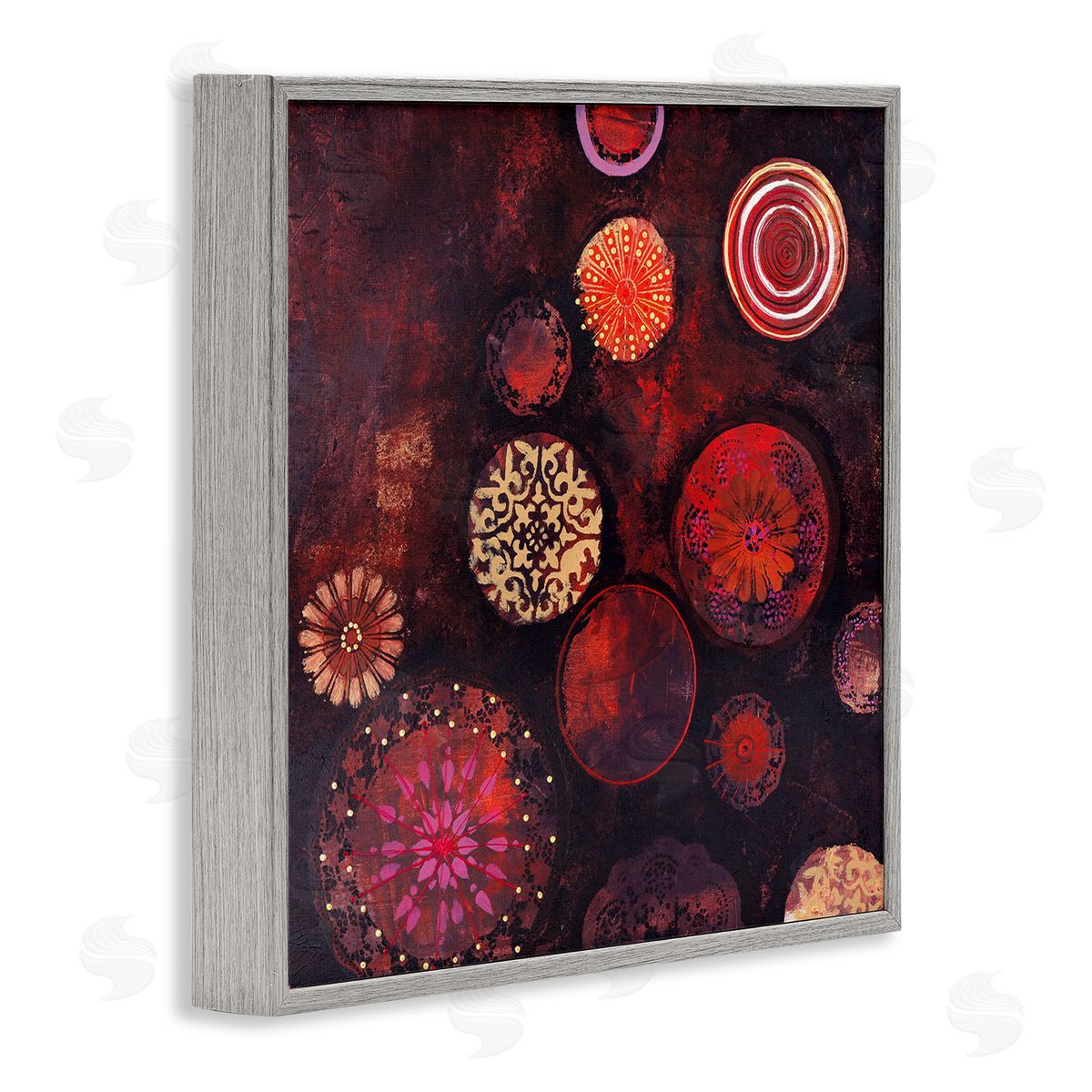 Design Fabrikken Red Circular Patterned Shapes Gray Framed Glicee Wall Art Print