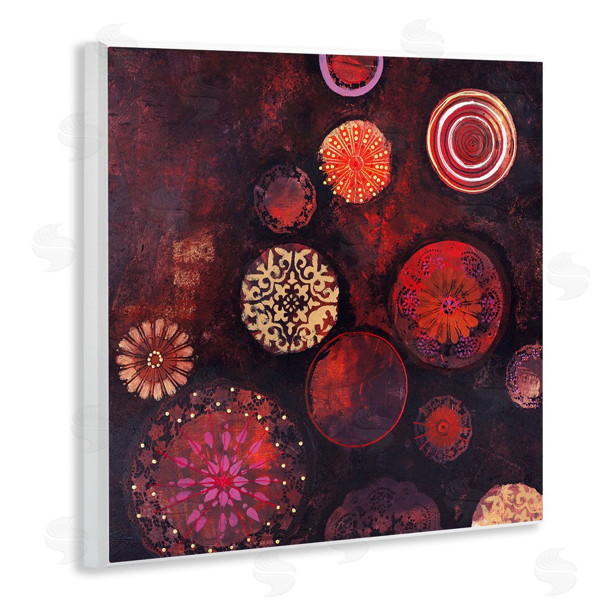Design Fabrikken Red Circular Patterned Shapes Wooden Wall Plaque Art Print