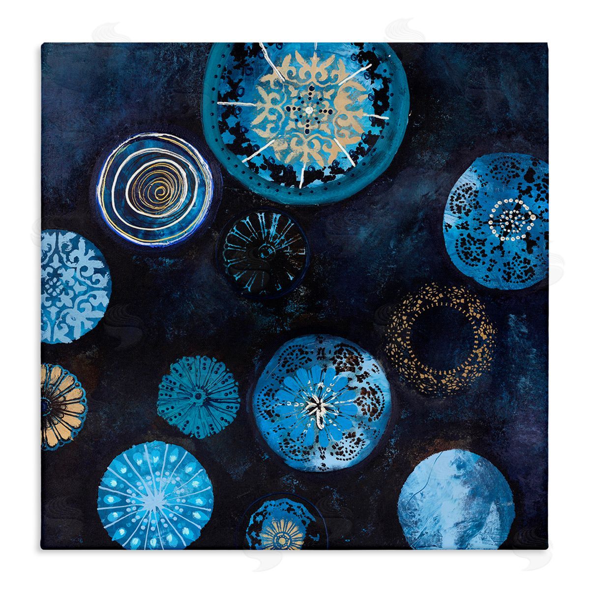 Design Fabrikken Blue Patterned Circles Arrangement Stretched Canvas Wall Art Print